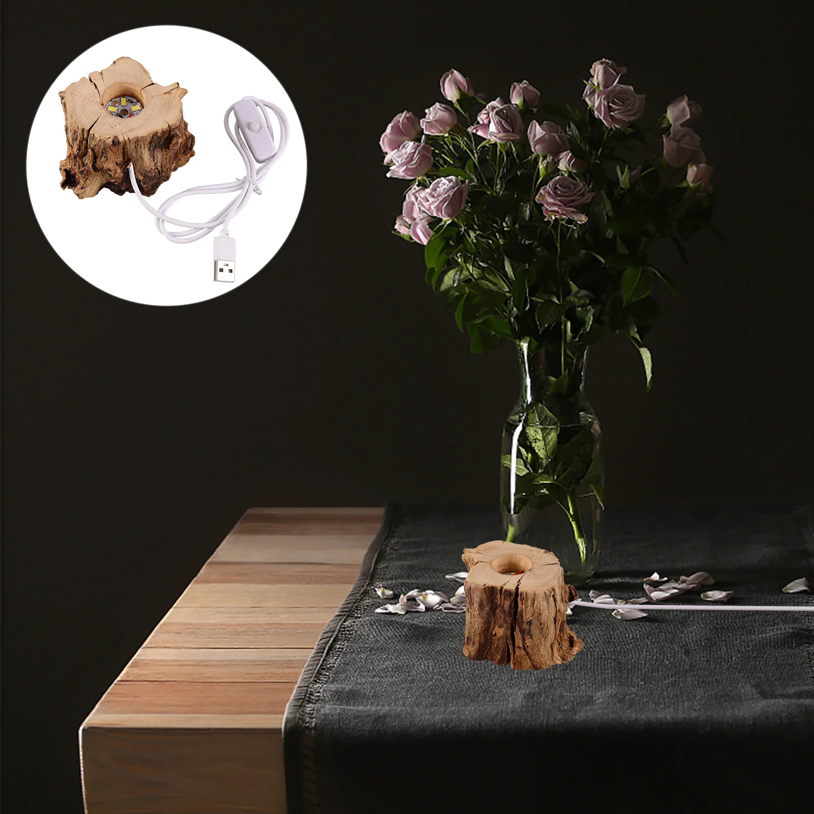 

Crystal Ball Wooden Base Tree Stump LED Light Sphere Holder Monitor Night Table Lamps Display Office