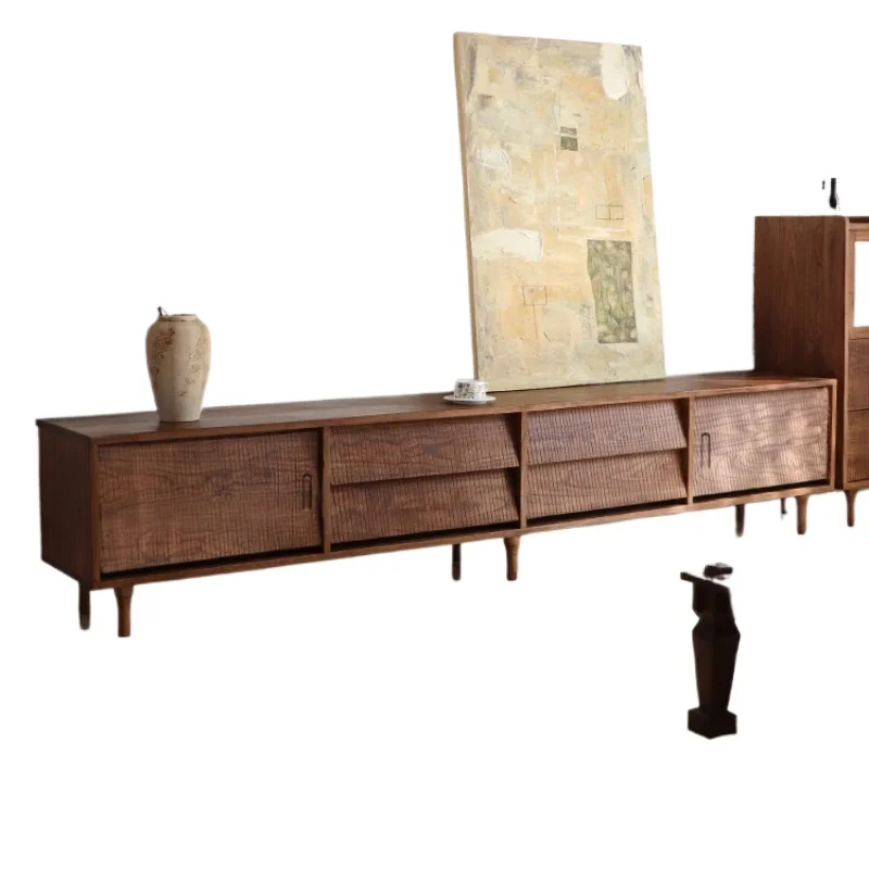 

Medieval solid wood TV cabinet, high and low combination retro wall cabinet, living room wabi sandy wind