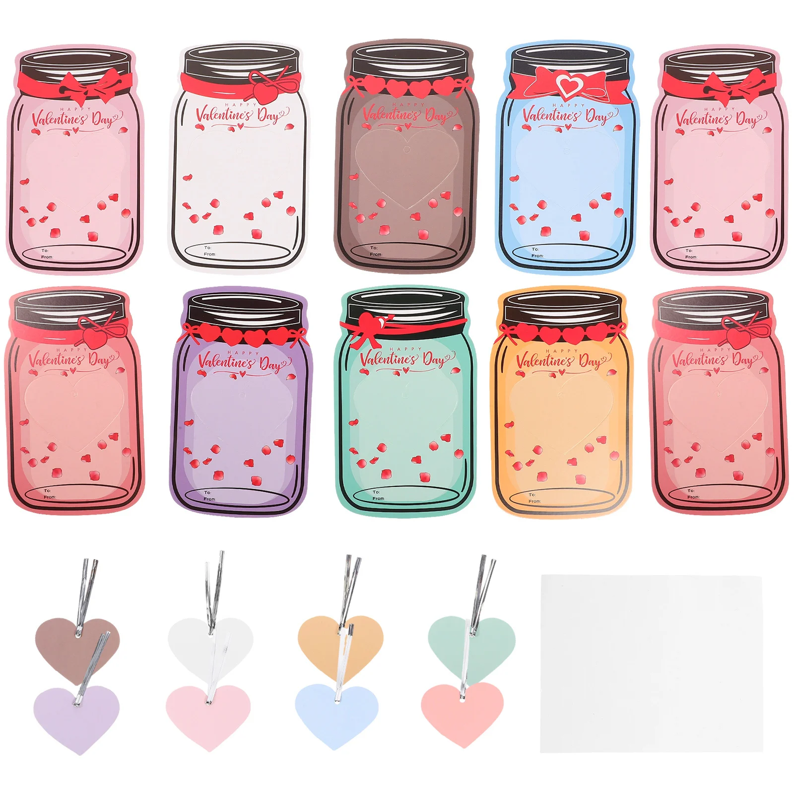 

48 Sets Valentine Day Cards Gift Exchange Kids Party Favors Drift Bottle Shape Classroom Treat Bags Greeting Cards