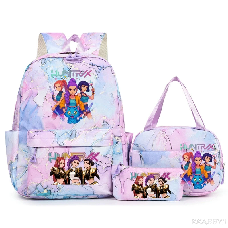 Sacs à dos KPop Demon Hunters, capacité 3 pièces, cartable d'école pour adolescents avec sacs à lunch, sac à dos pour femmes, garçons et filles, usage quotidien