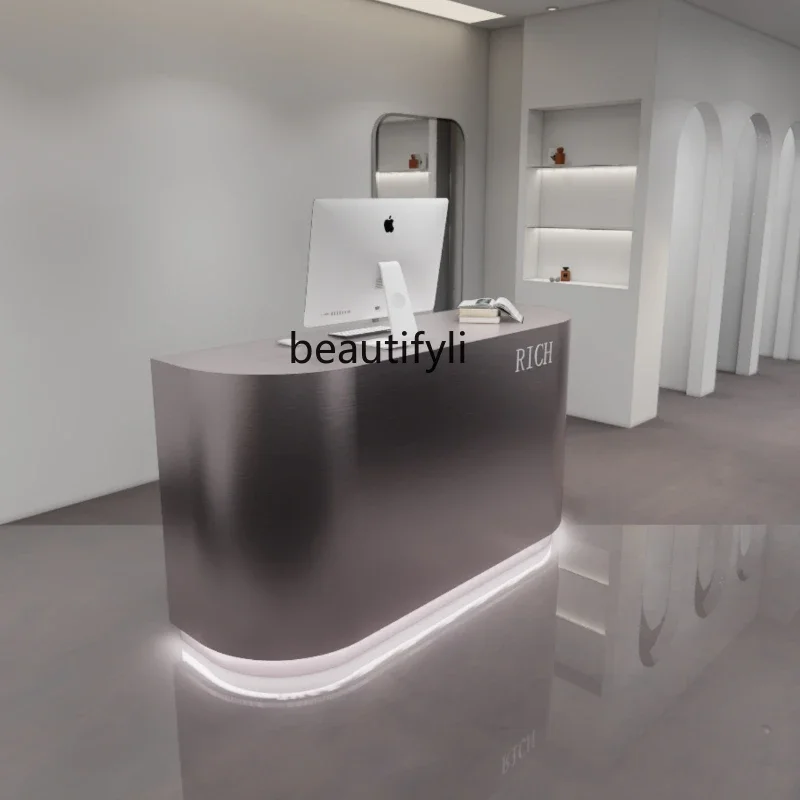 

pgStainless Steel Clothing Store Front Desk Shop Small Beauty Salon Reception Desk Hair Salon Bar Reception Desk
