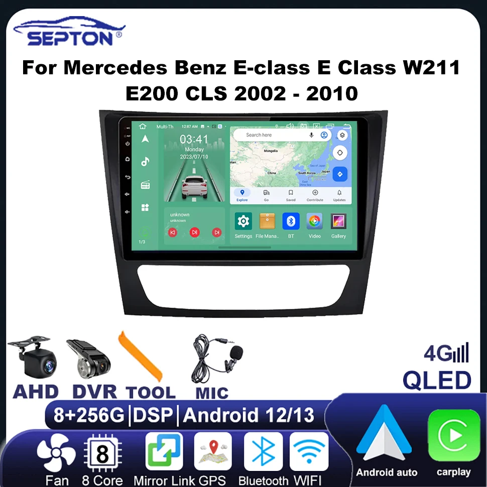 

SEPTON CarPlay Android Car Radio for Mercedes Benz E-class E Class W211 E200 CLS 2002-2010 4G Navi GPS Wifi Multimedia Player