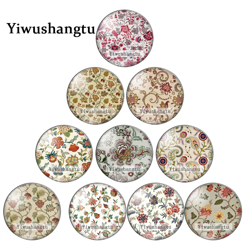 Fashion Vintage flowers Background Art Pattern 12mm/18mm/20mm/25mm Round photo glass cabochon demo flat back Making findings