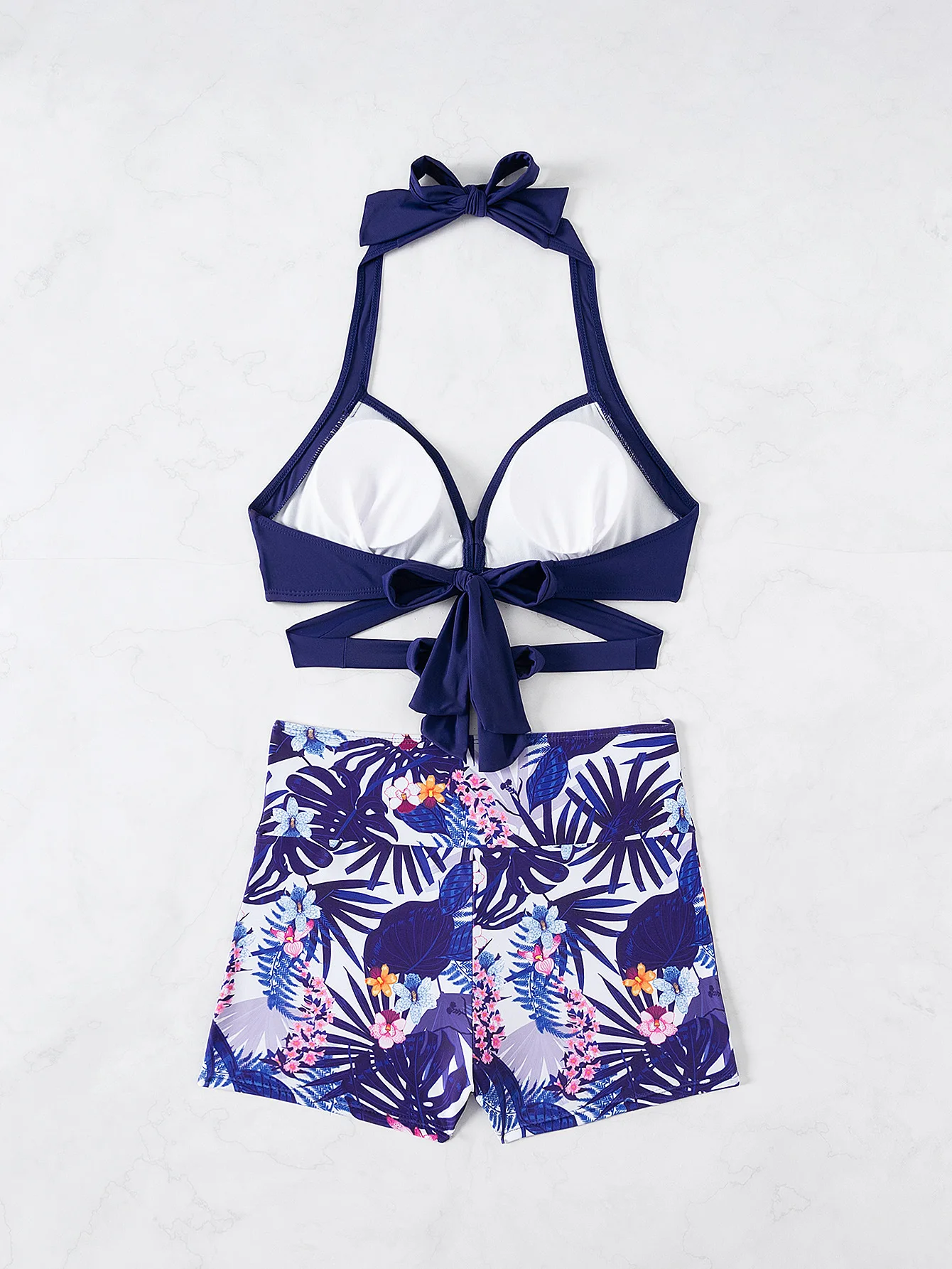 2025 Women's Bandeau Bikini Set Tropical Print Halter Tie-Side Swimsuit Sexy Two-Piece Bathing Suit Women Vintage Beach Outfits