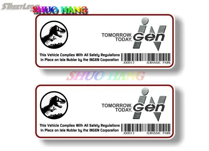 2 Jurassic Park Compliance Scan Vehicle Vinyl Decals 4x4 CJ YJ JK Door Stickers Car Stickers Racing Van, Motorcycle Body