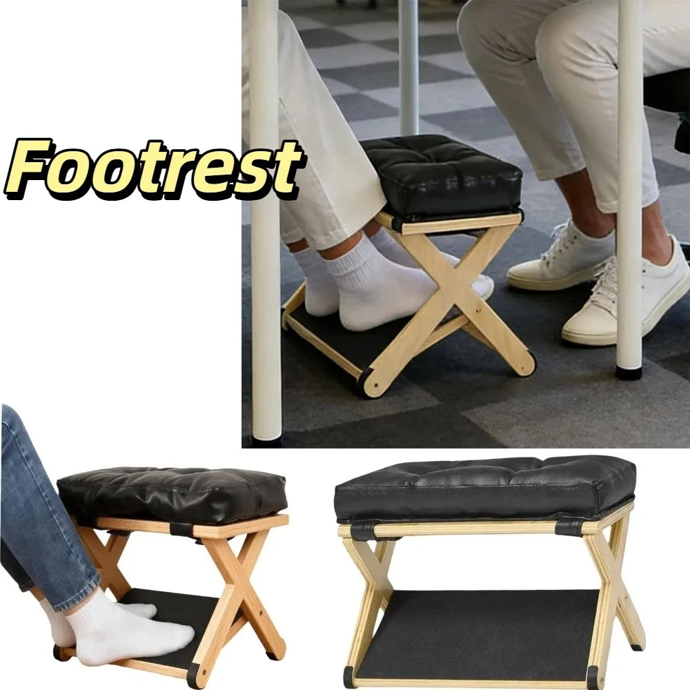 Natural Solid Wood Under Desk Footrest Smooth Surface Non-Slip Base Office Foot Stool Durable Material Sturdy Construction