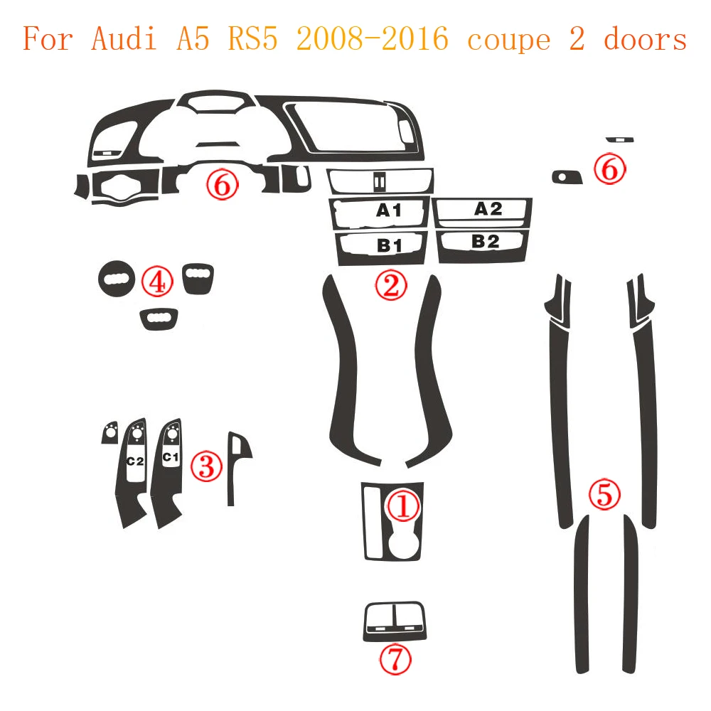 Car-Styling Carbon Fiber Car Interior Center Console Color Change Molding Sticker Decals for Audi A5 RS5 2008-2016 B8 2 Doors
