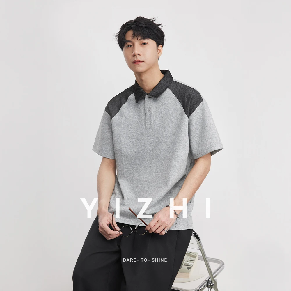 Men's Patchwork Lapel Short Sleeve Polo Shirt 2026 Summer New Mamba Cotton T-Shirt Fashion Casual