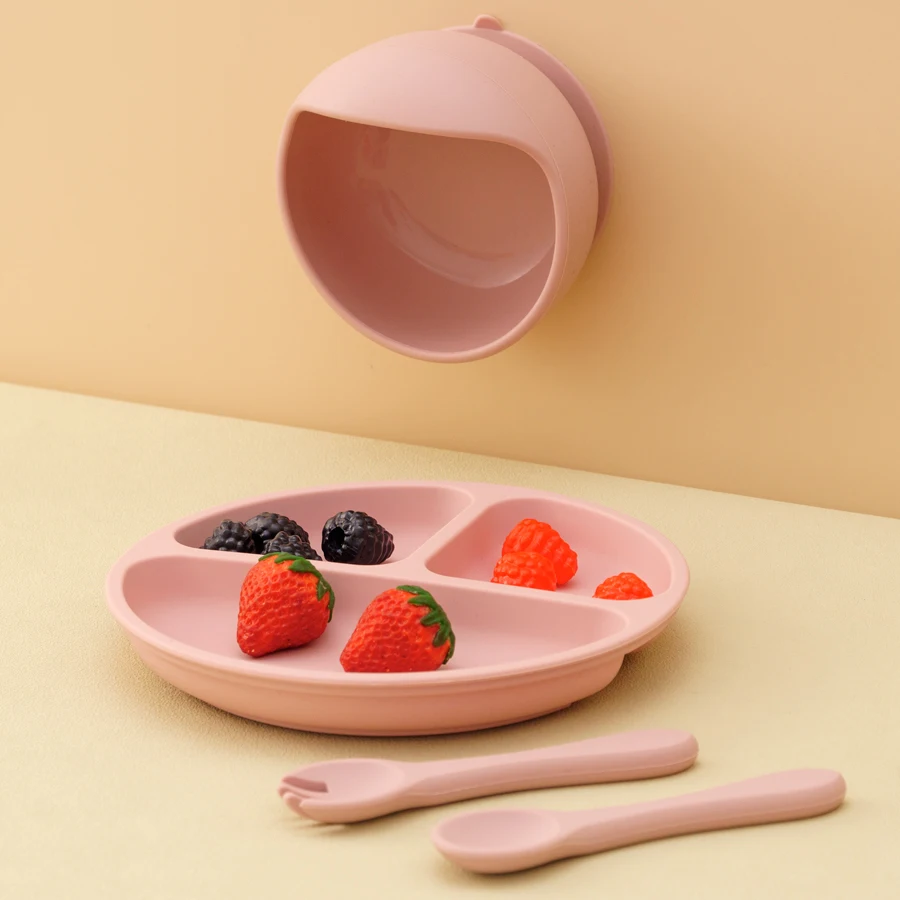 Color Kids  Silicone Sucker Bowl Feeding Tableware For Infant Training Learning To Eat Dishes and Food Dishes Plate Baby Stuff