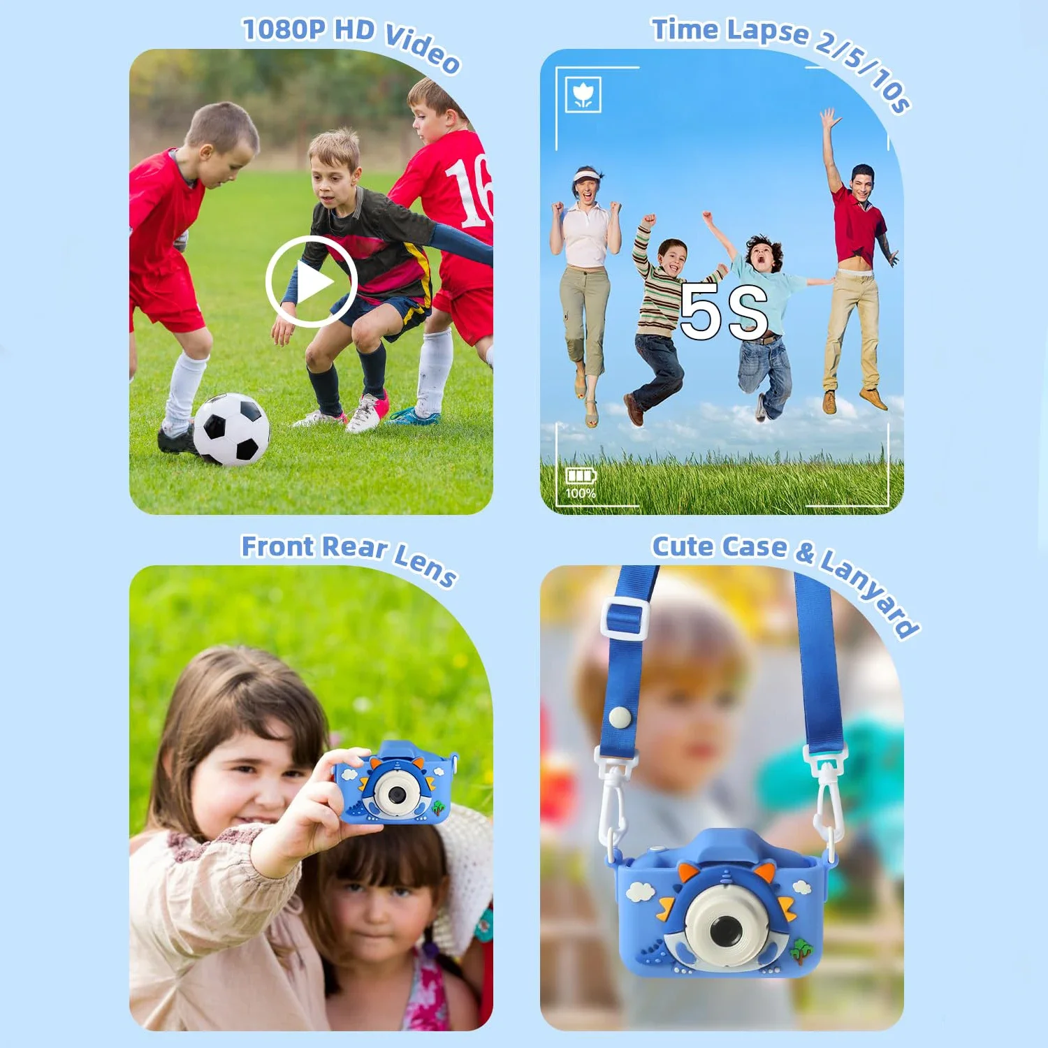 كاميرا للأطفال مزودة ببطاقة ذاكرة سعة 64 جيجابايت، ودقة 48 ميجابكسل، وتسجيل عالي الدقة بدقة 1080 بكسل، هدية مثالية للعطلات أو أعياد الميلاد للأولاد والبنات.