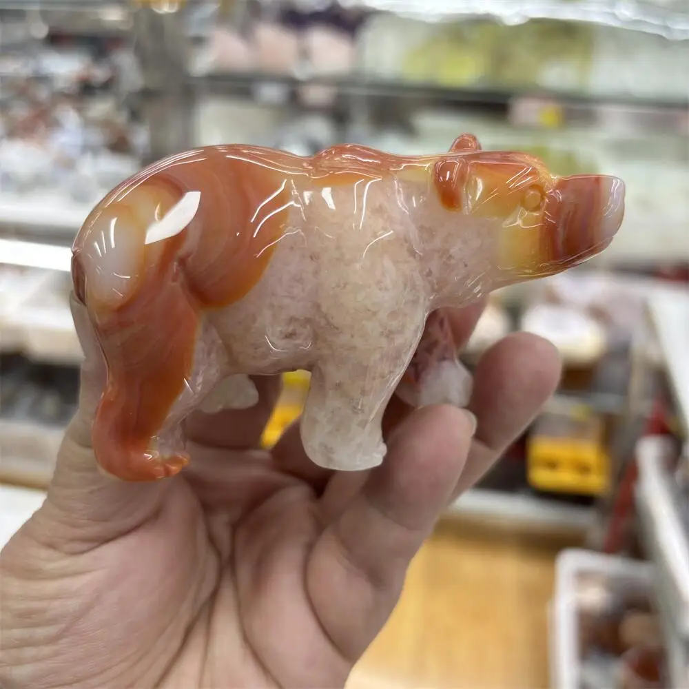 

Натуральная фигурка медведя из красного агата, полированная, целебная, для декора дома, подарок, изделие ручной работы