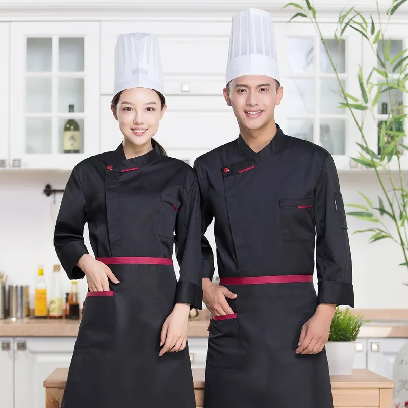 c027-hotel-chef's-clothes-kitchen-coat-adult-long-sleeved-chef-uniform-professional-clothes-for-women-work-clothes-men