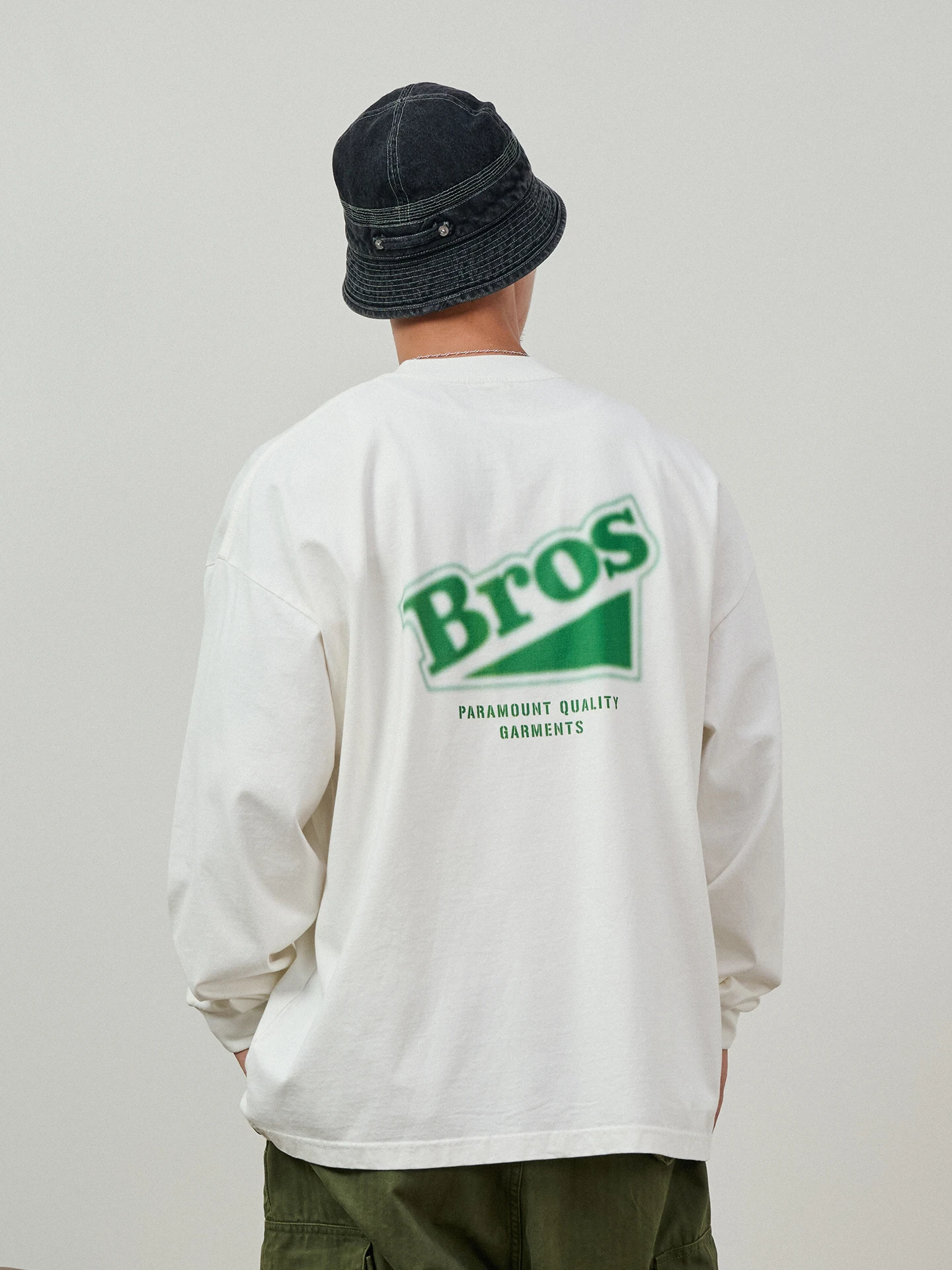 Broshood Loose Fit Long Sleeve T-Shirt Sand Washed Faded Brand Logo Direct Print Citywalk Casual Fashion Cotton Tee for Youth