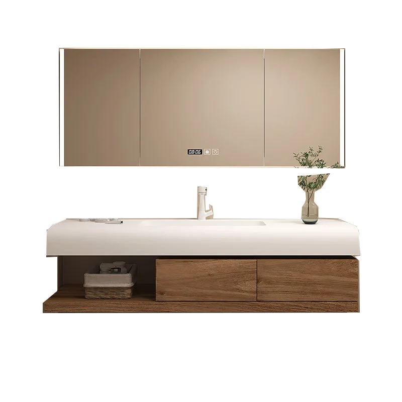 Beautiful Stone Integrated Bathroom Cabinet Combination Solid Wood Intelligent Bathroom Washbasin