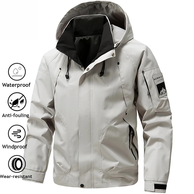 

2025 Мужская непромокаемая куртка для рыбалки, осенняя ветрозащитная ветровка большого размера, мужская ветровка для кемпинга, охоты, бега, спортивное пальто с капюшоном