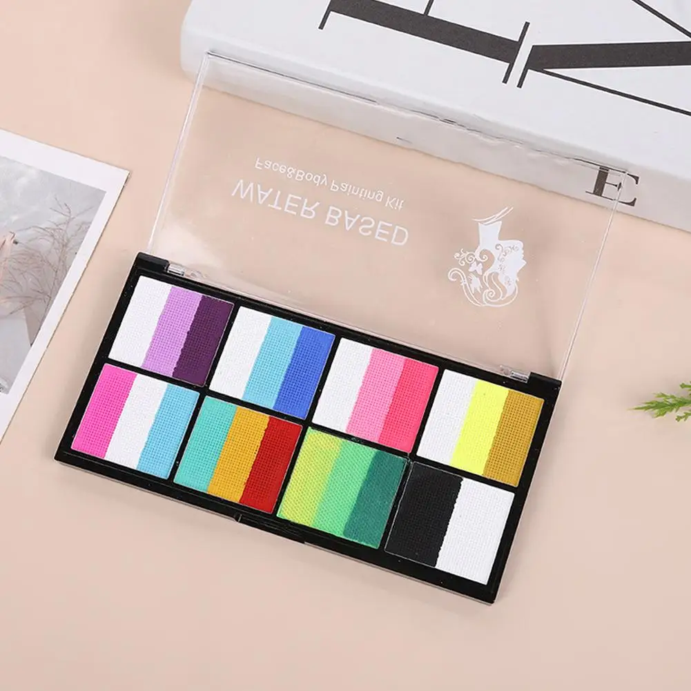 Palette arc-en-ciel soluble dans l'eau, maquillage pour le visage et le corps des enfants, Pigments de scène, peinture, maquillage pour le corps, Halloween R6N0