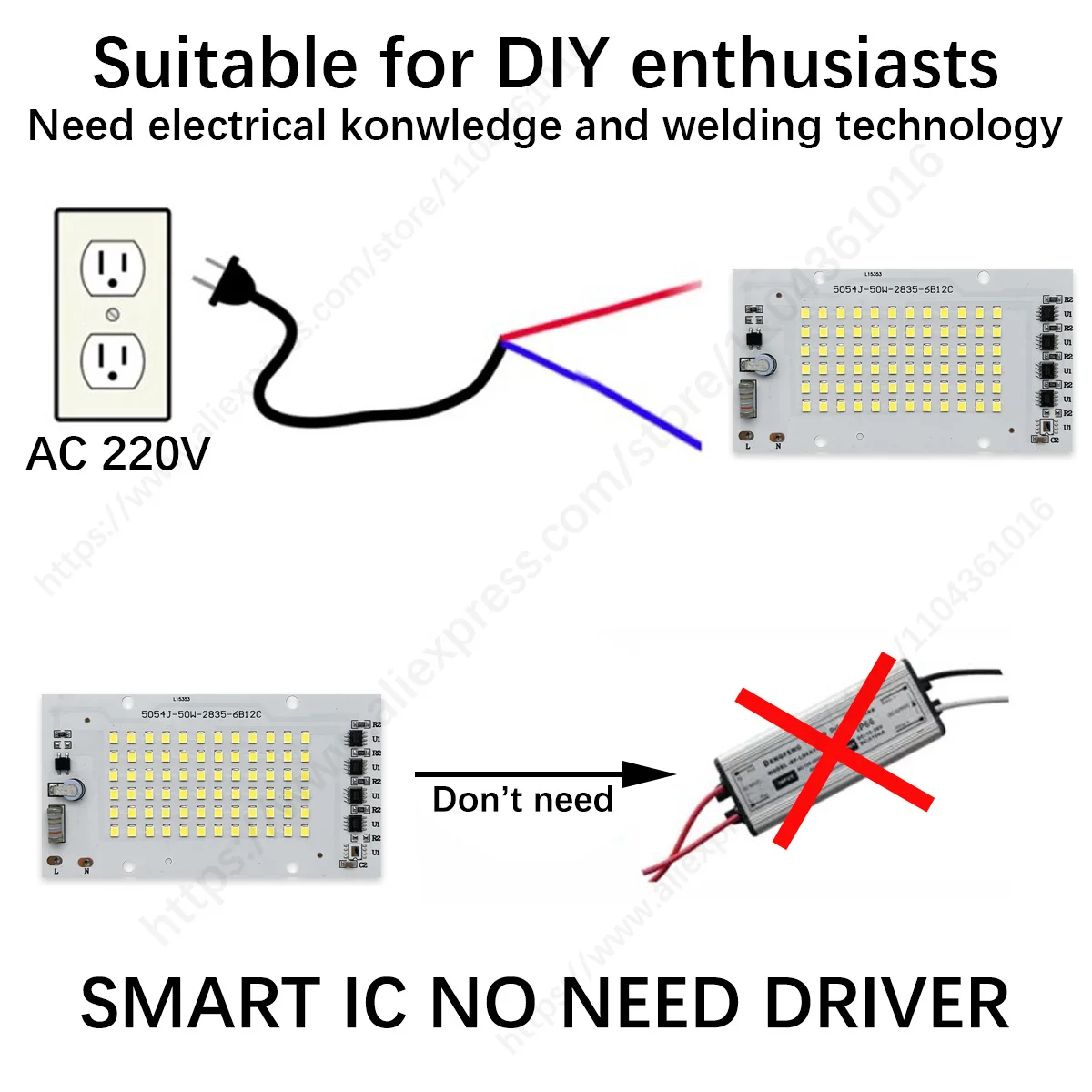 AC220V IC Drive LED PCB Floodlight Plate 20W 30W 50W 100W 150W Full Power Light Source Panel For Outdoor Lamps Replace DIY Chips