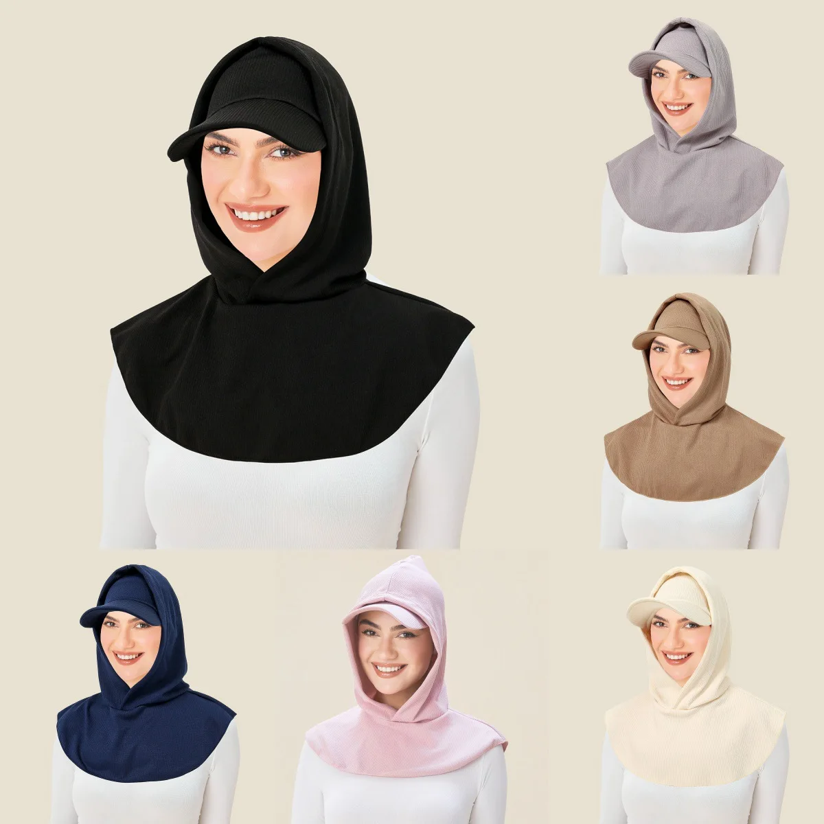 

Muslim Women Jersey Instant Scarf Amira Headscarf Pull On Head Neck Cover Wide Brim Visor Hat Islam Headscarf Bonnet Turban Cap