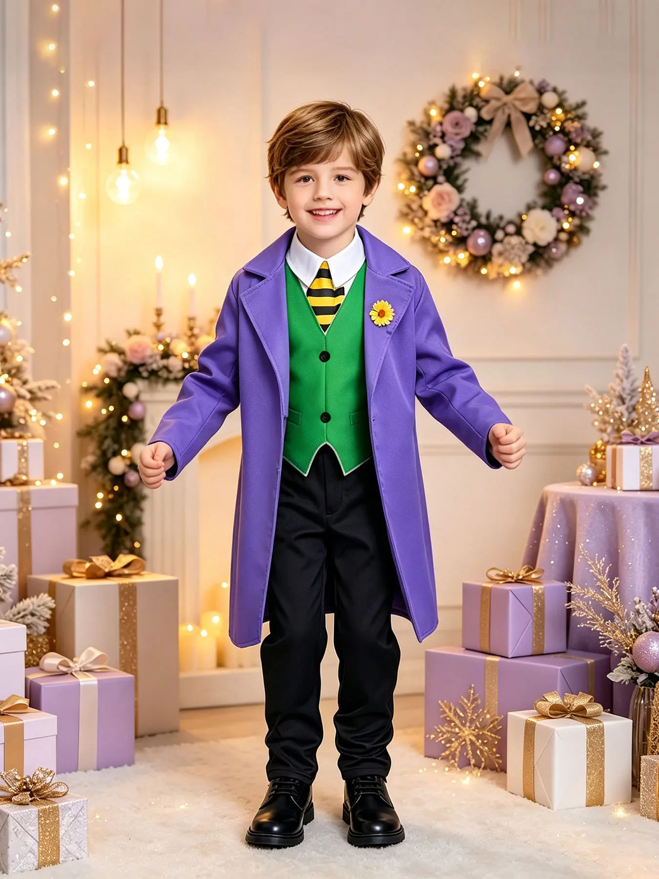 The Joker Costume Cosplay for Kids Halloween Costume for Kids Supervillain‌ Disguise Dress Up