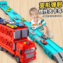 Large Transformable Catapult Big Truck Folding Storage Track Alloy Racing Car Transporter Friction Truck Boy Toy