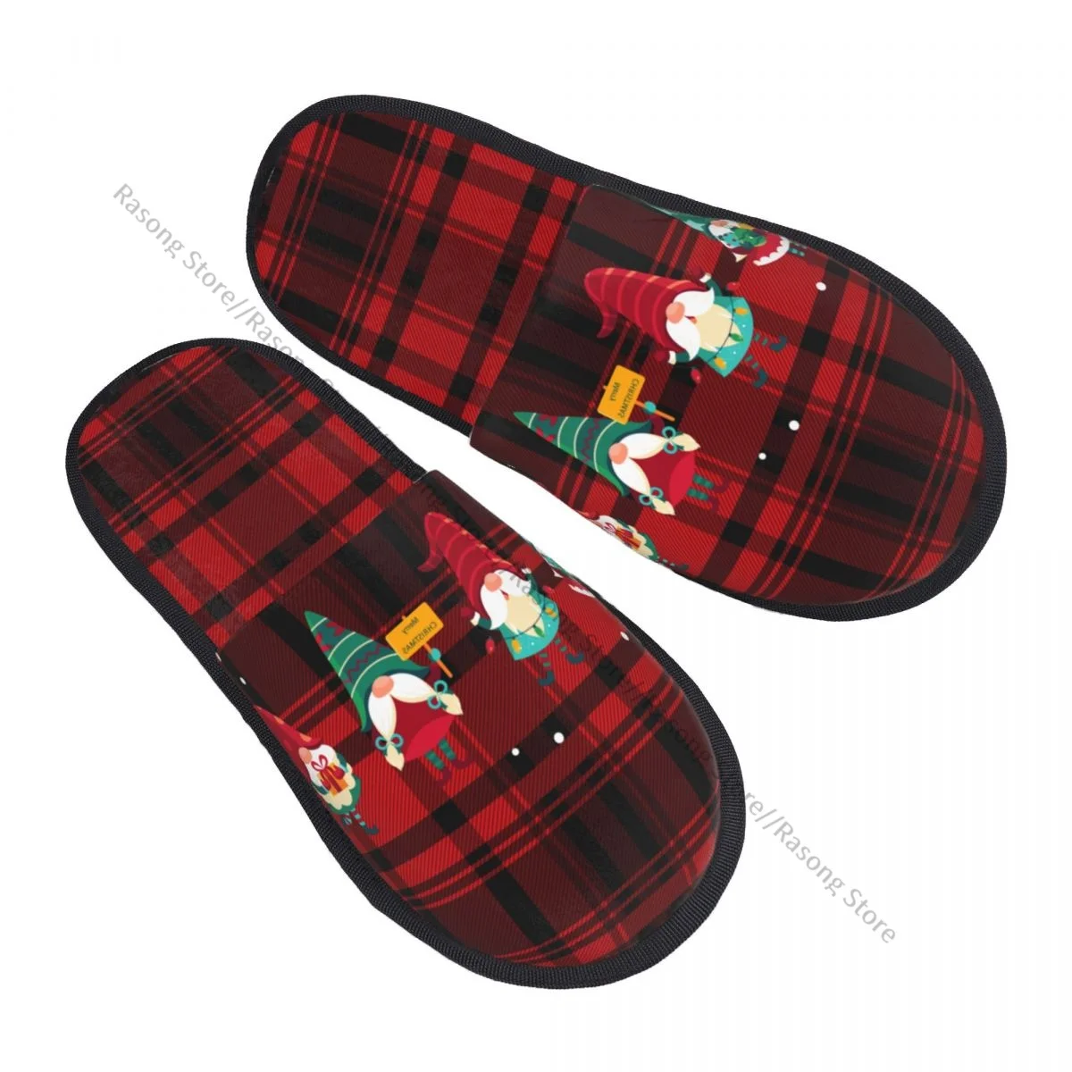 

Winter Women Men Non-Slip Flat Slippers Christmas Cute Gnomes Indoor Fur Soft Warm Shoes