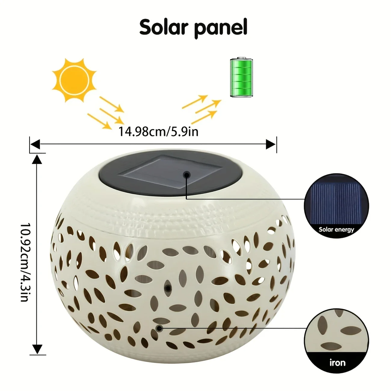 Lampada da tavolo solare Lampada da esterno a LED ad energia solare Lanterna decorativa da tavolo in metallo scavato Luce da giardino per patio Luce da tavolo