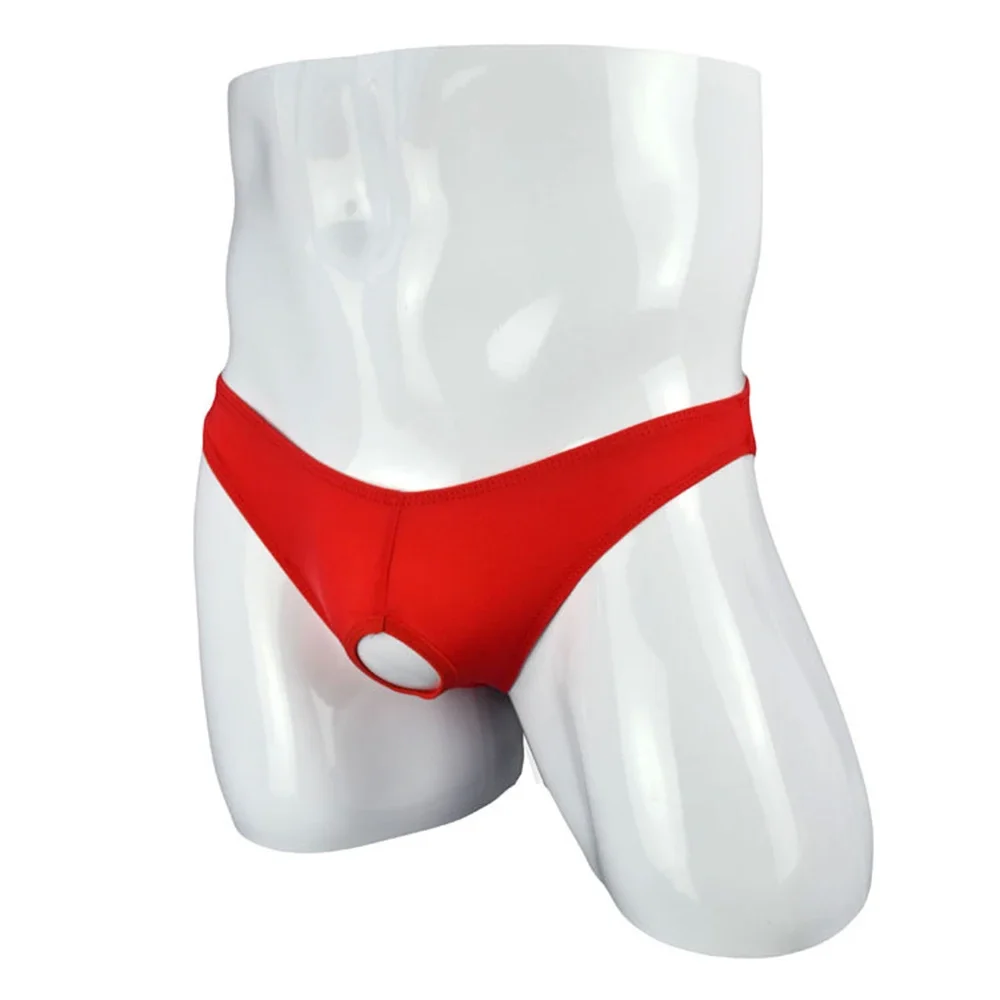 Men\'s Soft and Sexy Red and Black See Through Briefs Thong Jockstrap with Front Open Panties and T Back Design