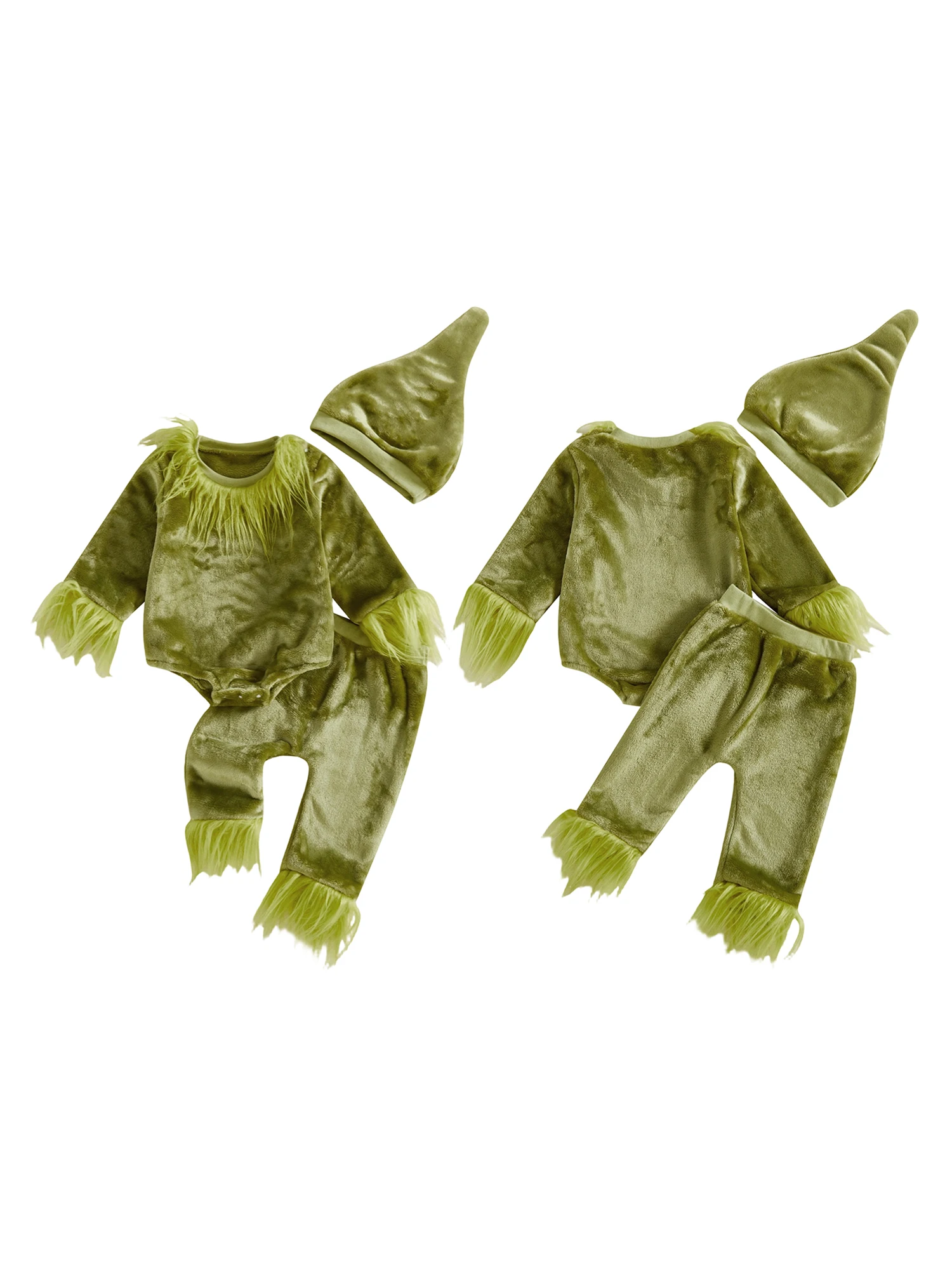 

Комплект детского костюма на Хэллоуин с мягкими зелеными комбинезонами, эластичными штанами и уютной шапкой — осенний ансамбль из трех предметов для ребенка