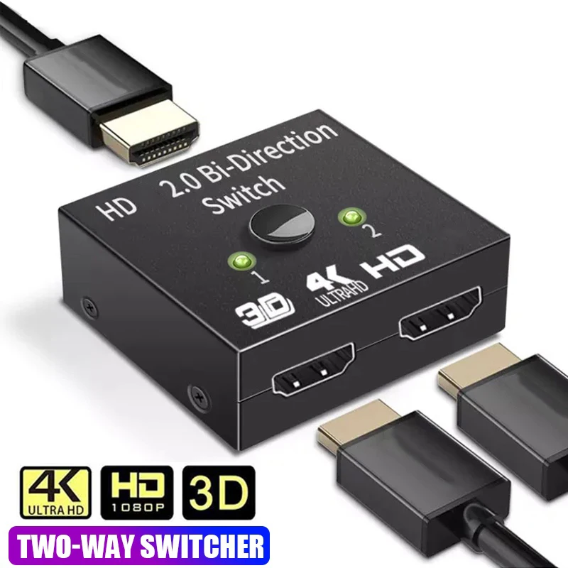 HDTV Adapter Bi-Direction 2.0 Splitter HDMI-compatible 1x2/2x1 Adapter 2 In 1 Out Converter For 4K Switcher PS4 Pro/4/3 TV Box