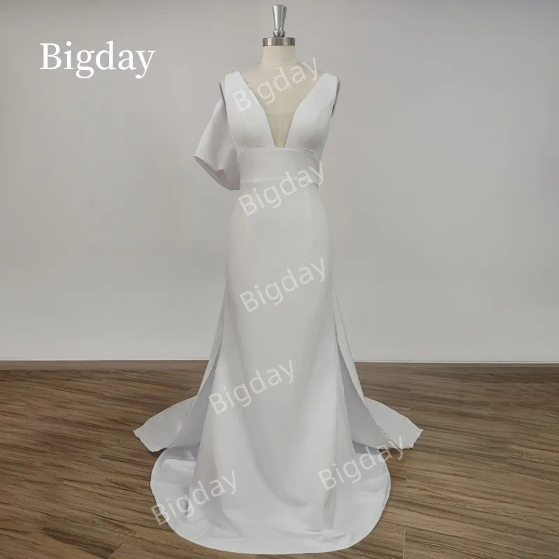 Mermaid Wedding Dress 2025 Detachable Train Bow V-Neck Elegant Simple Bridal Gown Sleevesless Vestidos De Novia Customized