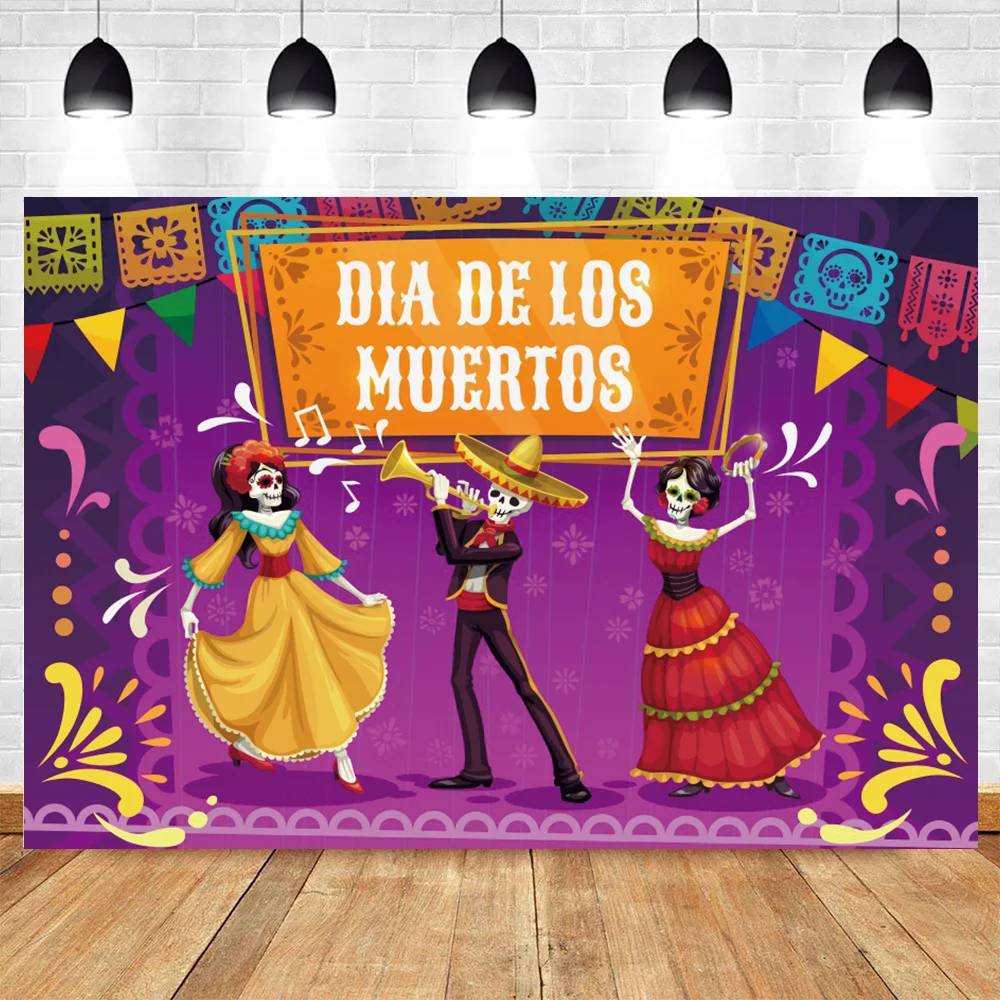 Mexico Day Of The Dead Backdrop for Mexican Fiesta Sugar Skull Dress-up Party Supplies Photographic Background Photo Booth Shoot