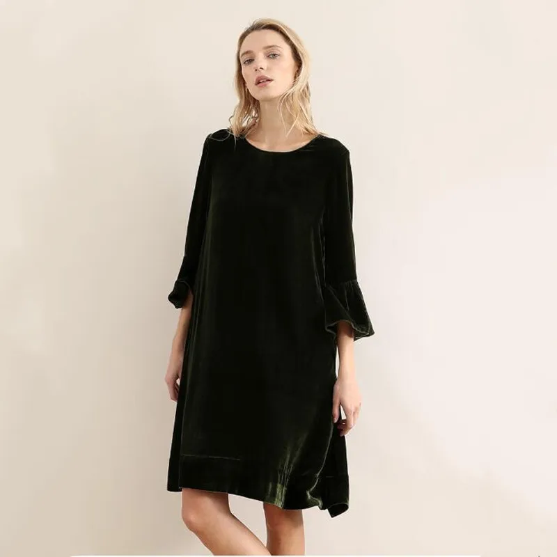 2025 nuevo otoño vestido de terciopelo para mujer Vestidos de terciopelo de tres cuartos Vestidos primavera manga acampanada vestido de fiesta Casual vestidos