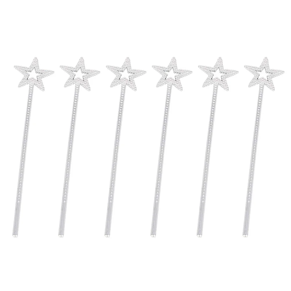 6Pcs Kids Fairy Wand Props Sparkling Star Design Plastic Wands for Princess Party Show Decoration Use