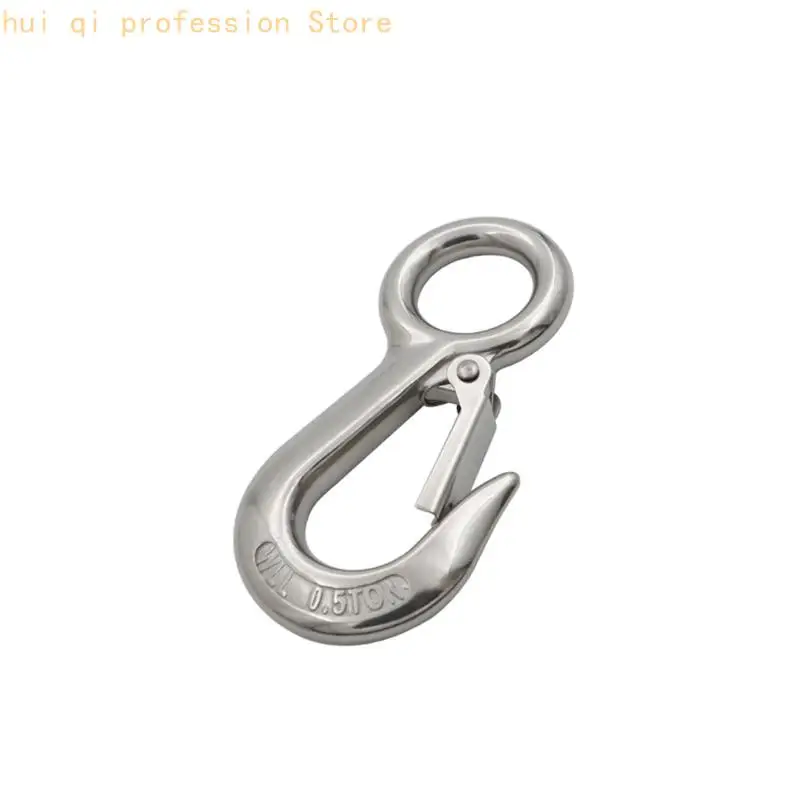 Polished 304 Stainless Steel Cargo Hooks with Integrated Eyes, Hinged Latches, and 4-Hook Pack for Rigging Assemblies H8WE
