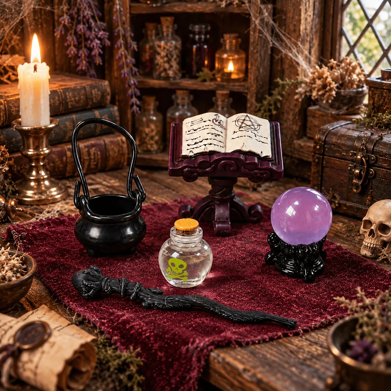 5 pcs /1 set Miniature magic wand study scene figurine, doll house decoration magic house figurine, creative collection gift