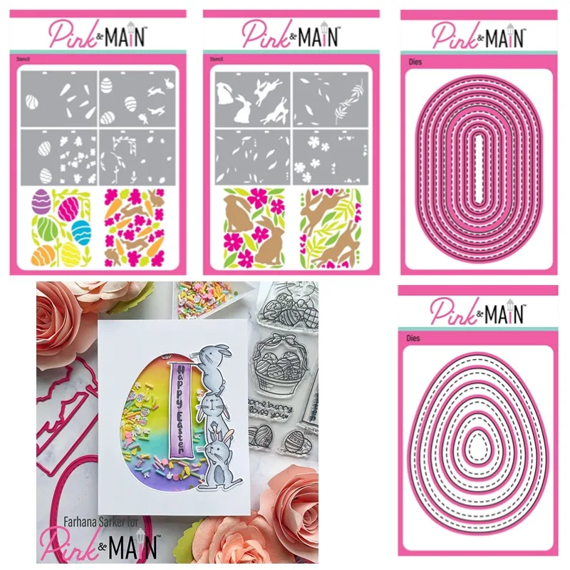 토끼 홉 공예 계란 부활절 직사각형 타원형 금속 절단 다이 실리콘 스탬프 스크랩북 스텐실 사진 앨범 카드 DIY 종이 Embos