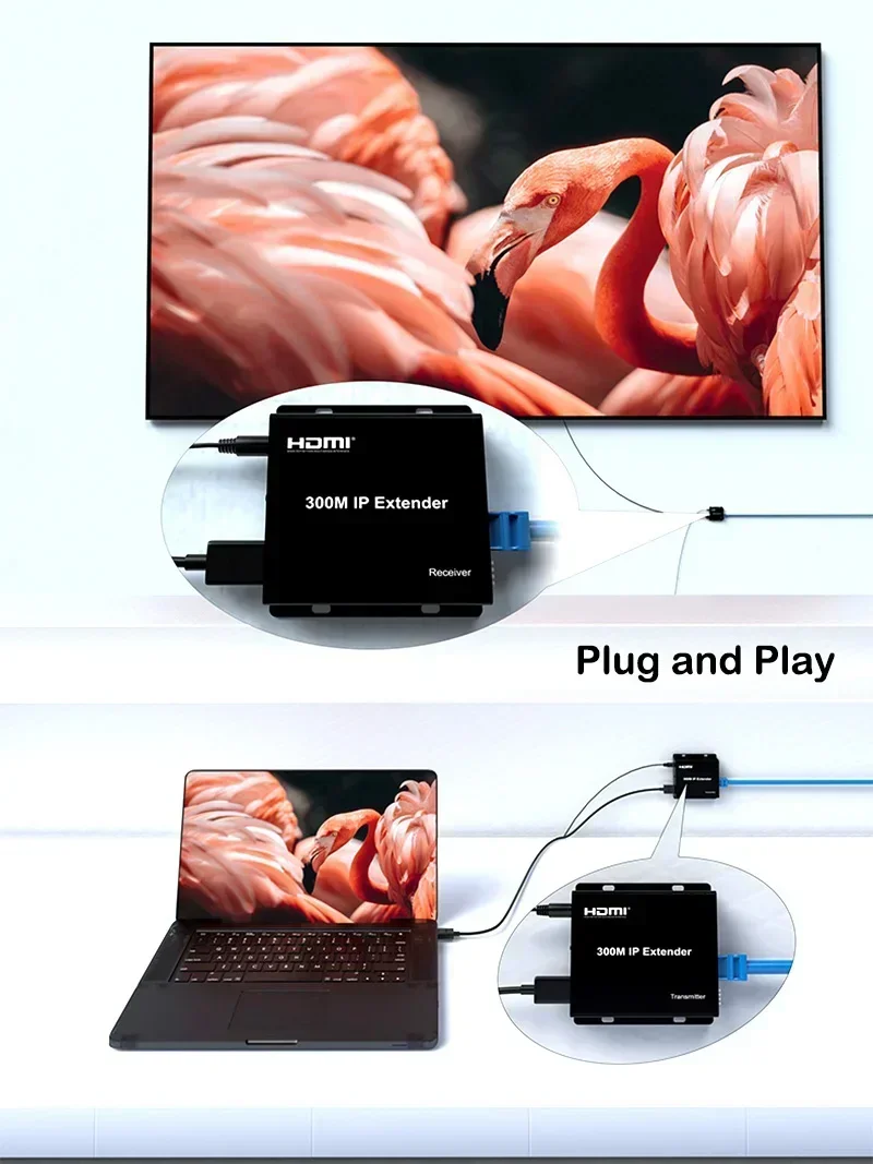 150m 200m 300M IP Extender Via RJ45 Cat6 Cable HDMI Ethernet Extender 1080p Network Cable Audio Video Transmitter and Receiver