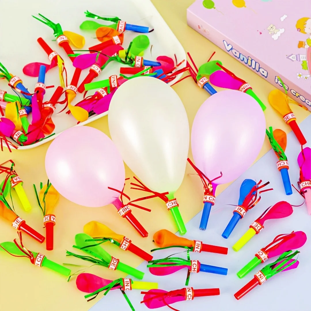 50 Pcs Gold Thread Balloon Whistle Kids Birthday Party Favor Pinata Filler Easter Children's Day Carnival Party Favor Decoration