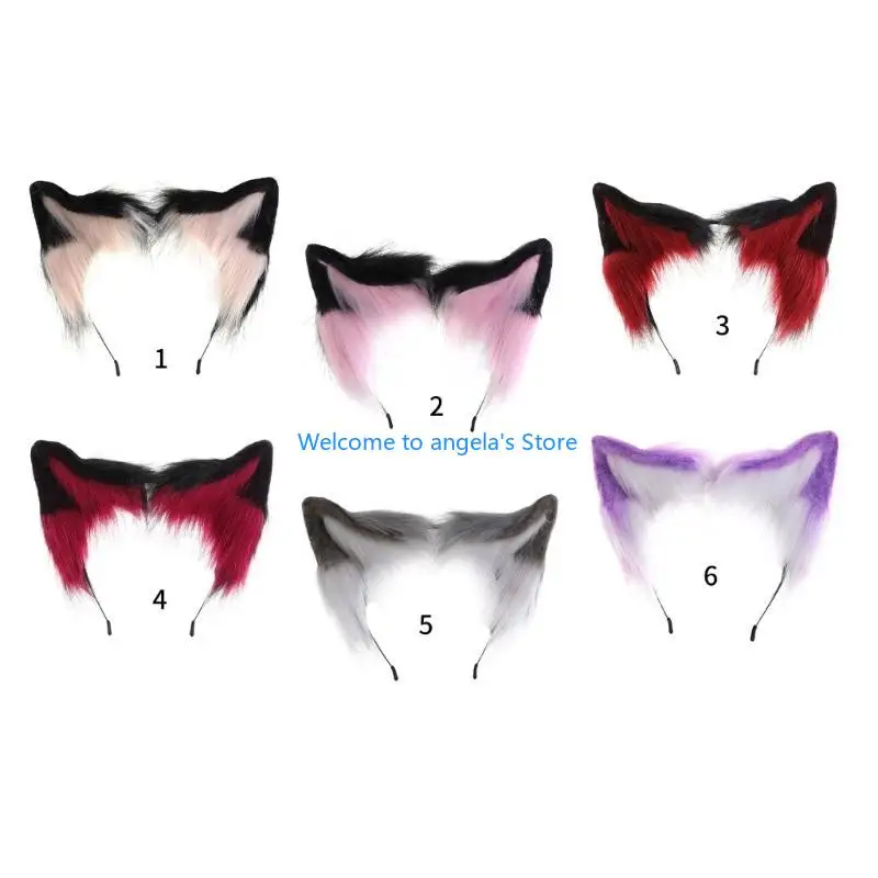 X4YC 猫耳手作り動物毛皮の子猫ヘッドバンドヘアフープ仮装用
