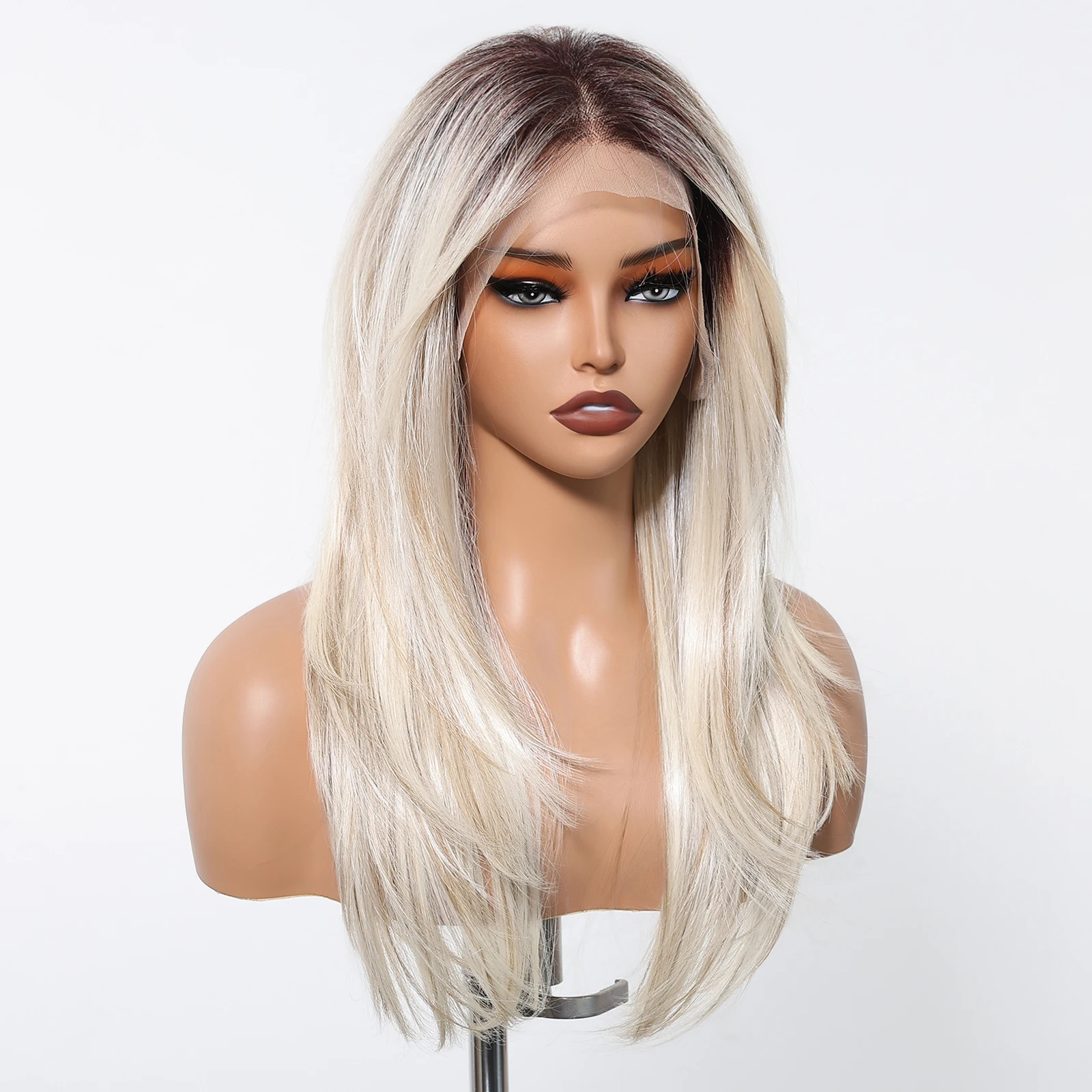 أومبير شقراء البلاتين الاصطناعية الدانتيل الباروكات الأمامية طويلة مستقيم 13*6 الدانتيل الجبهة الباروكات للنساء اليومية مقاومة للحرارة شعري شعر مستعار #3