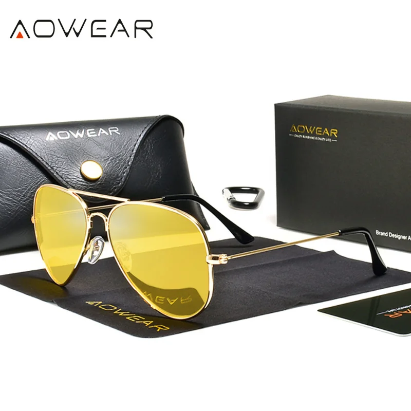AOWEAR Classic 3025 Night Vision Glasses Women Polarized Yellow Aviation Sunglasses for Woman Men Night Goggles Driving Eyewear