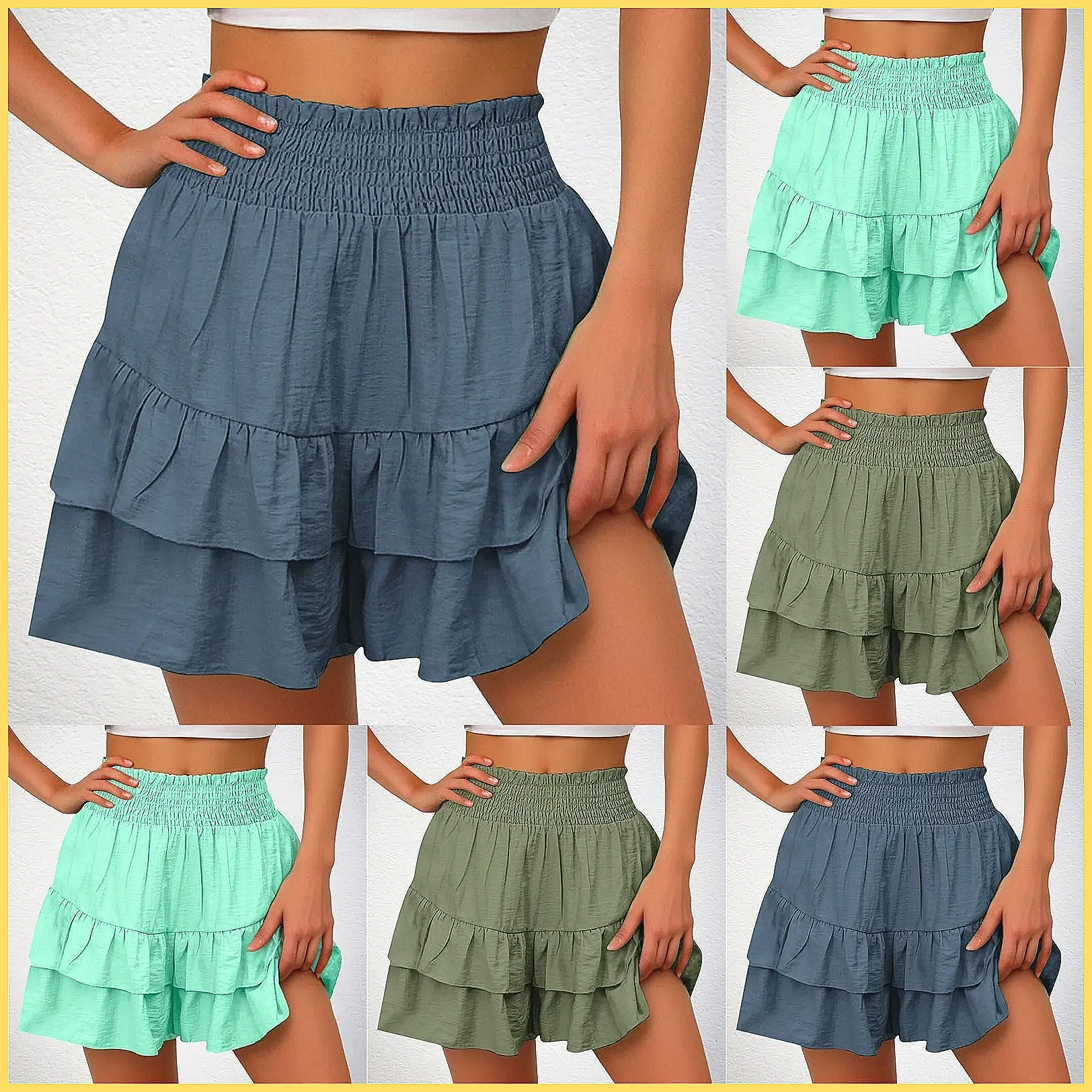 Women's Fashion Solid Color High-Waisted Wide Leg Shorts - Casual Sexy Culottes & Denim Shorts (68 Characters)