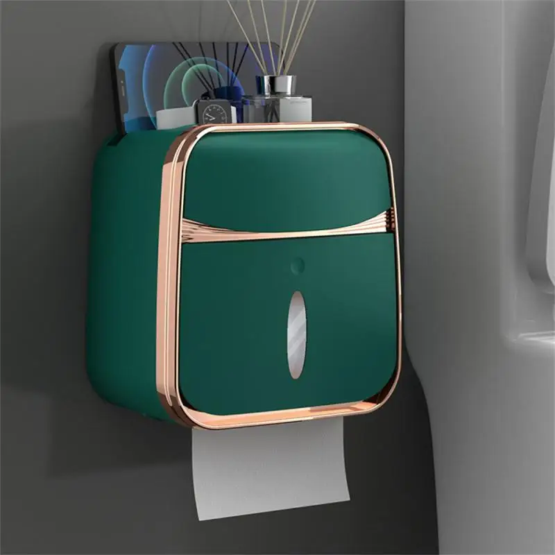 

Toilet Paper Container Holder Tissue Box Punch-free Wall Mounted Bathroom Organizer With Storage Roll Dispenser Toilet Paper Box