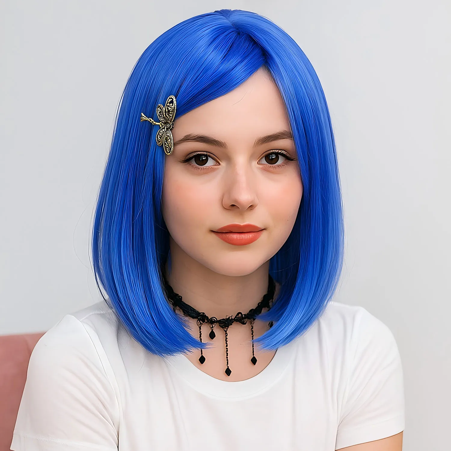 

Blue Wigs for Women Synthetic Fiber Short Bob Wig with Bangs Halloween Costume Coraline Cosplay Wig Zero Two Anime Drag Queen