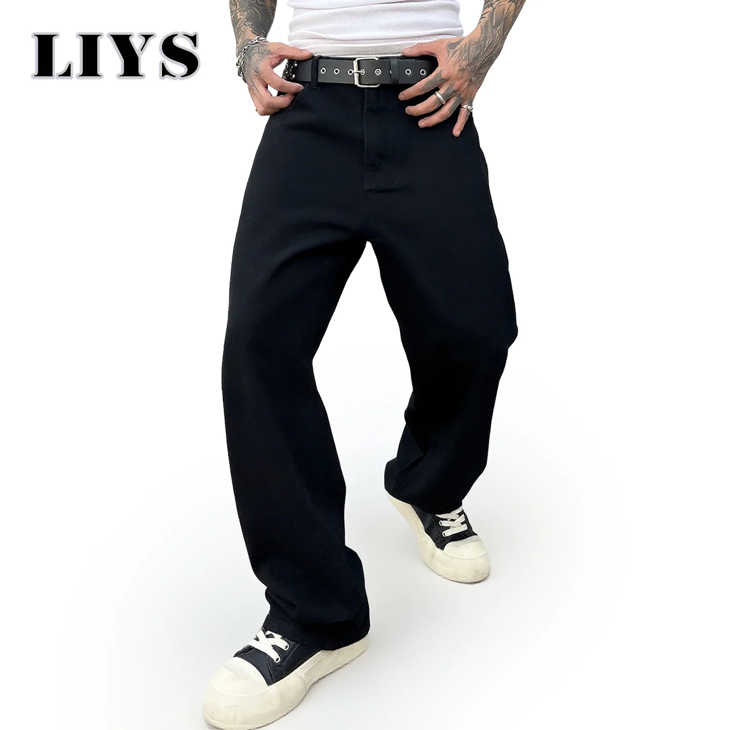 

Korean Black Colors Men's Casual Long Jeans Classic Man Four Seasons Straight Denim Wide-Leg Pants Autumn Versatile Loose Pants