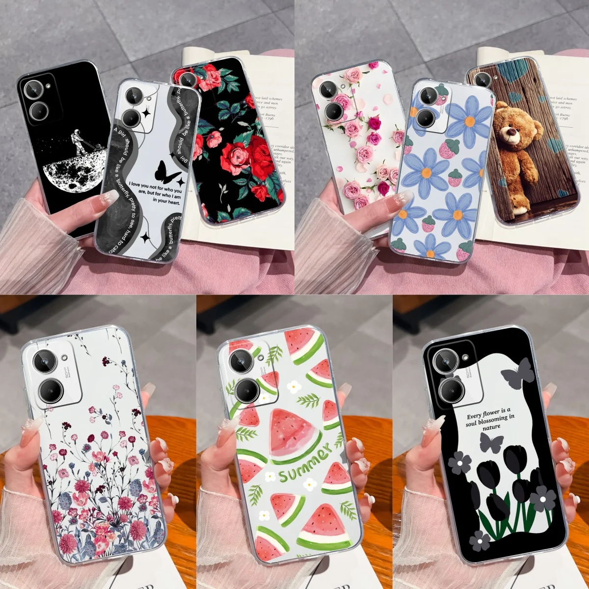 Cases For Realme 10 Pro Plus 4G 5G Fashion Flower Clear Soft Silicone TPU Back Cover Capa For Realme10 10Pro Plus 4G 5G Fundas