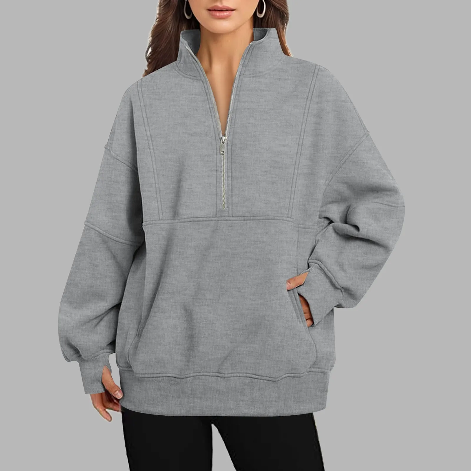 Women'S Vintage Hoodies Oversized Half Zip Pullover Long Sleeve Sweatshirt Quarter Zip Hoodie Sweater Sweatshirt Ropa De Mujer