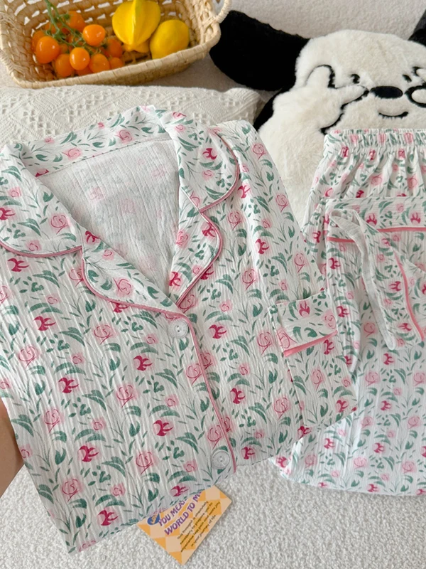 Country Sweet Style Women's Sleepwear Long Sleeve Long Pants Comfortable Casual Home Clothes Set  High Aesthetic Floral ...