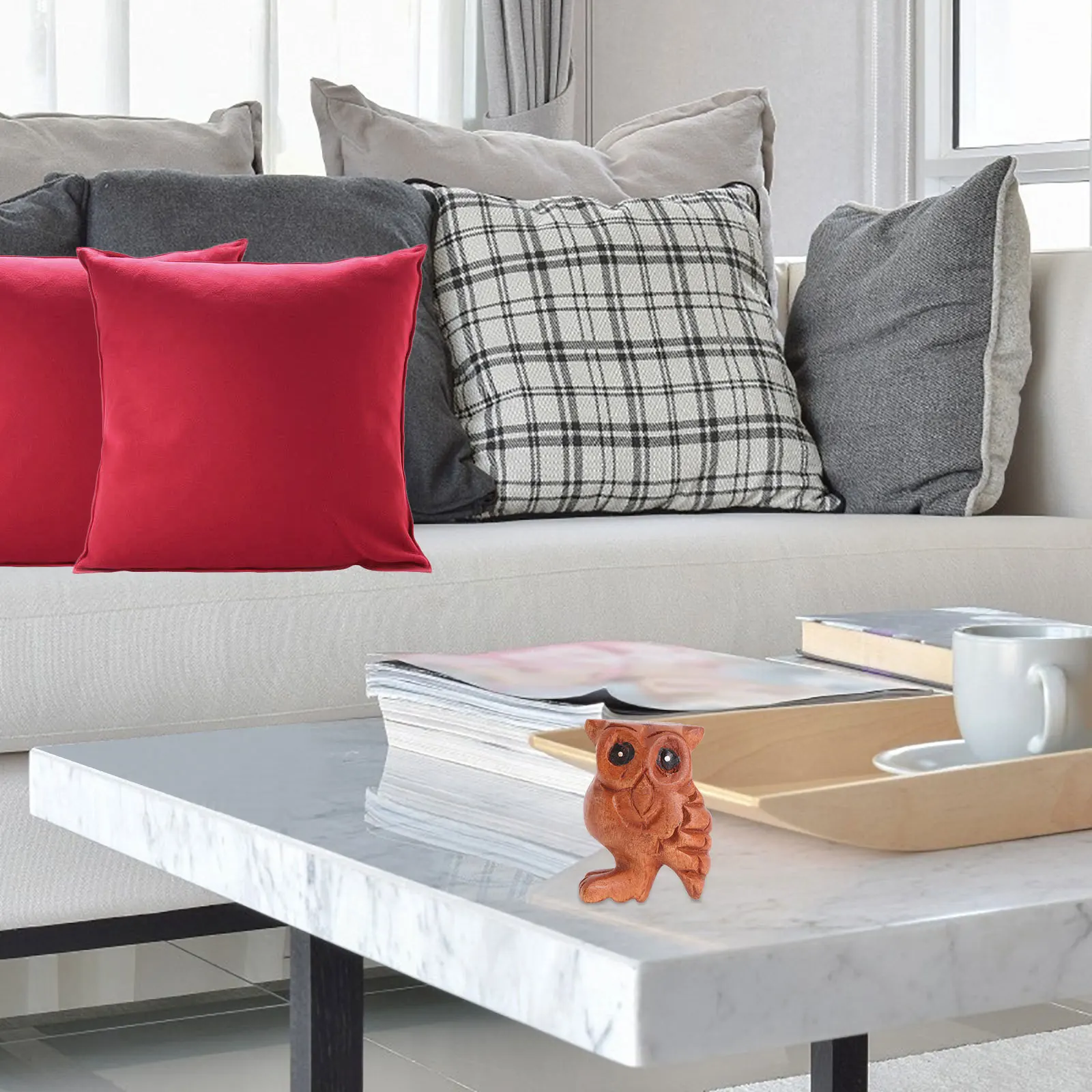 

1Pcs Brown Solid Wood Owl Craft Hand-Carved Wooden Home Decor Small Animal Ornament for Office Desk Cabinet Interior Design