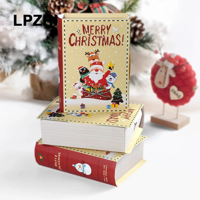 LPZHI 20Pcs Christmas Book Shape Gift Boxes Xmas Santa Claus New Year For Cookies Candy Chocolate Toy Packaging Decoration